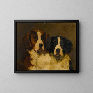 Study of Two Saint Bernards - Hugh George Shaw — framed artwork on a wall