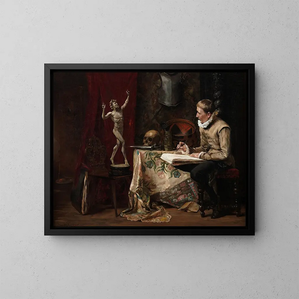 L'Atelier de l'artiste avec autoportrait - Hugo Birger — framed artwork on a wall