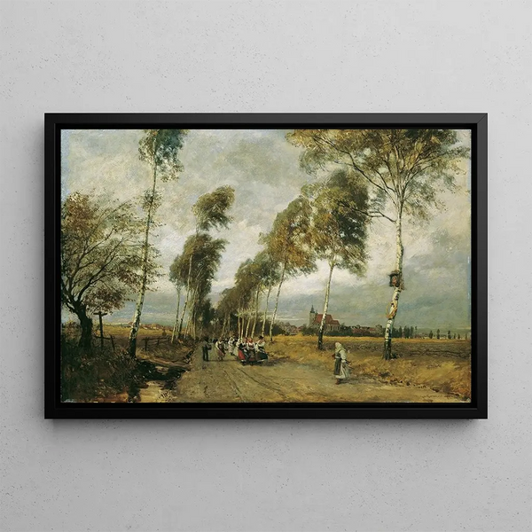 a Road with a Row of Birches - Hugo Charlemont — framed artwork on a wall