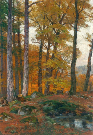 Hugo Darnaut - A Forest Glade with Stags in Autumn.webp
