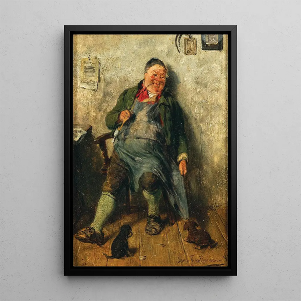 a Innkeeper with puppies - Hugo Kauffmann — framed artwork on a wall