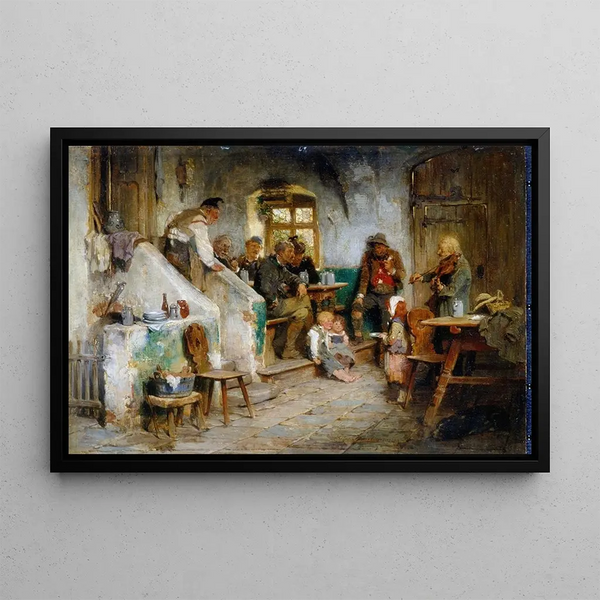 Violinist in the Inn - Hugo Kauffmann — framed artwork on a wall