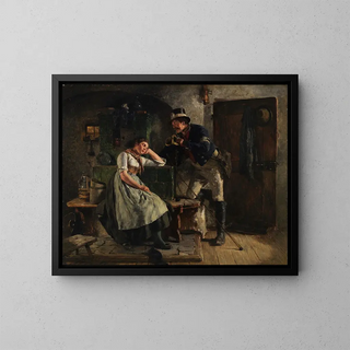 Postillon et jeune fille endormie - Hugo Kauffmann — framed artwork on a wall