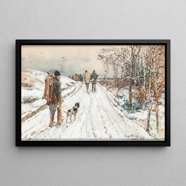 A Winter Hunt - Hugo Mühlig — framed artwork on a wall
