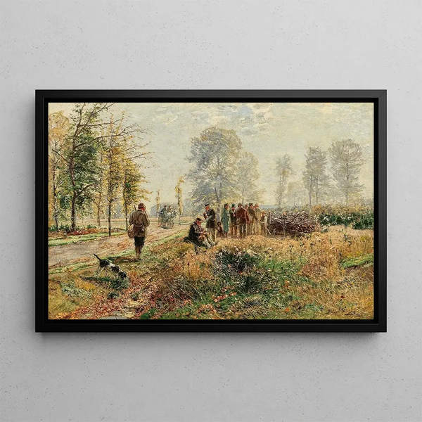 Departure for the hunt - Hugo Mühlig — framed artwork on a wall