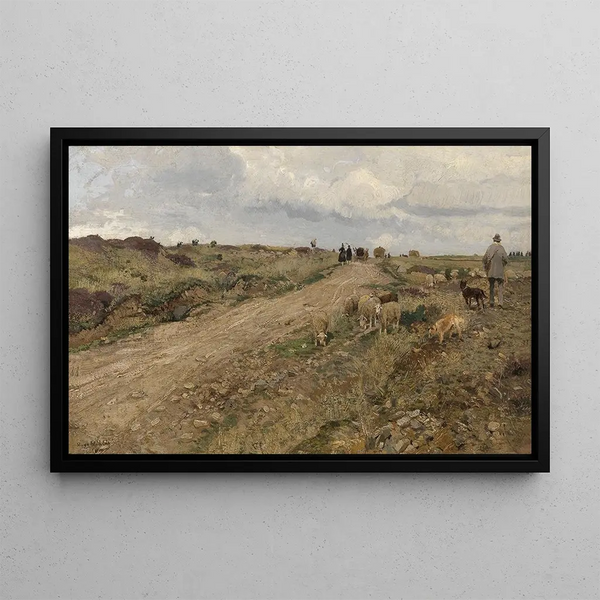 Sheep on the way home - Hugo Mühlig — framed artwork on a wall