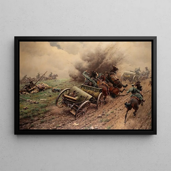 Campaign Artillery Painting under attack - Hugo Ungewitter — framed artwork on a wall