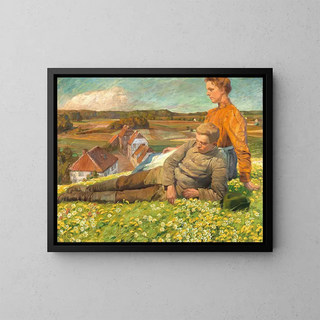A spring landscape with a young couple - Hugo Walzer — framed artwork on a wall