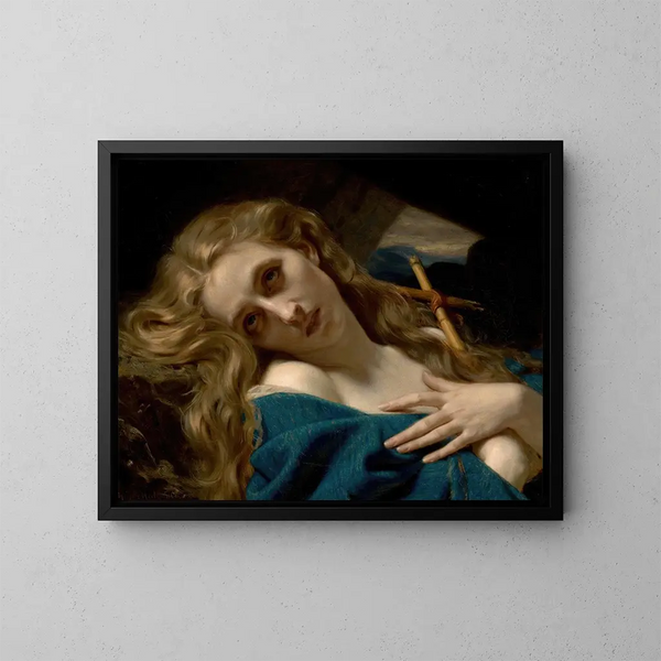 Marie Madeleine dans la grotte - Hugues Merle — framed artwork on a wall