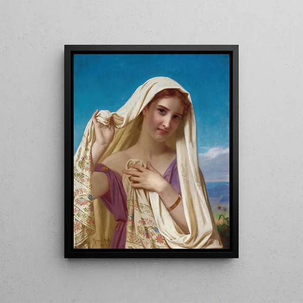 Young girl with veil - Hugues Merle — framed artwork on a wall