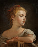 Portrait of a young girl with a birdcage - Hugues Taraval — artwork view