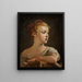 Portrait of a young girl with a birdcage - Hugues Taraval — framed artwork on a wall