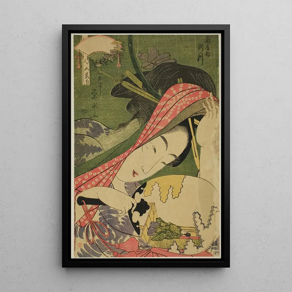 La courtisane Takigawa de l'Ogiya de la série Beautés des cinq festivals Bijin gosekku - Ichirakutei Eisui — framed artwork on a wall