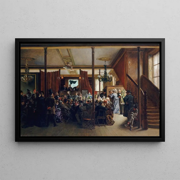 Auction at Clinton Hall New York 1876 - Ignacio De León Y Escosura — framed artwork on a wall