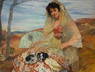 Young girl sitting with a dog - Ignacio Zuloaga — artwork view