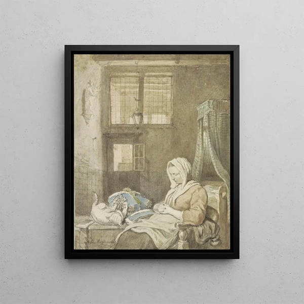 La Dentellière endormie - Ignatius Josephus Van Regemorter — framed artwork on a wall