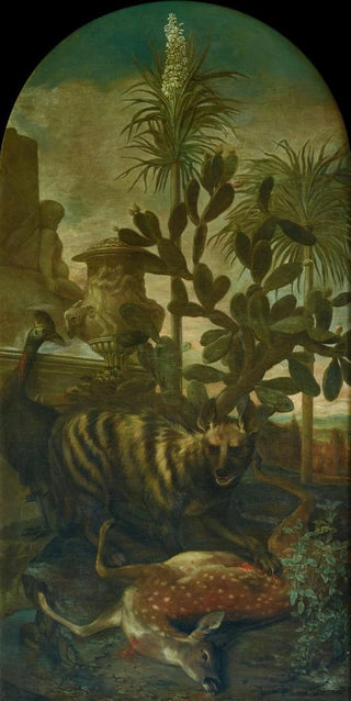 Ignaz Heinitz von Heinzenthal - Hyne Antilope und Kasuar in Kakteenlandschaft.webp