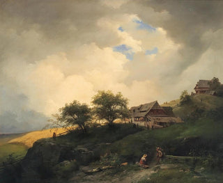 a landscape with peasant huts near a cornfield - Ignaz Raffalt — artwork view