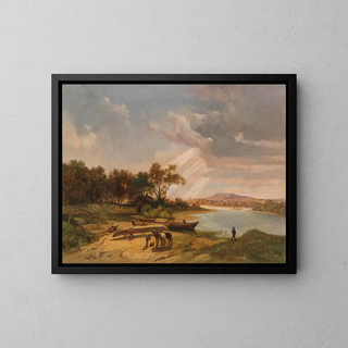Constructors of boats on the shore - Ignaz Raffalt — framed artwork on a wall