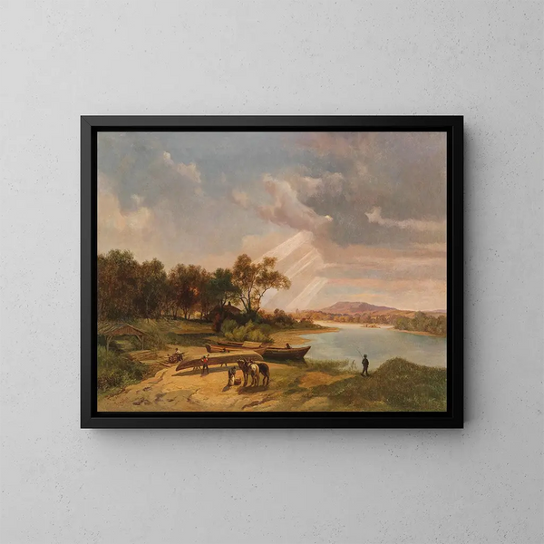 Constructors of boats on the shore - Ignaz Raffalt — framed artwork on a wall