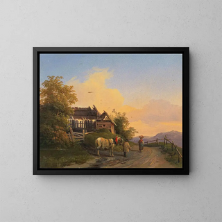 Return home at dusk - Ignaz Raffalt — framed artwork on a wall