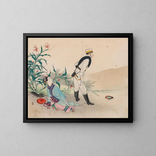 Frontispiece of the illustration for the novel Hinodejima, the island of the rising sun - Ikeda Terukata — framed artwork on a wall