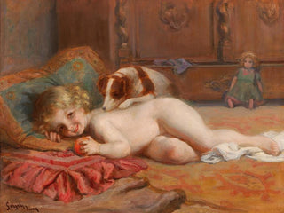 Child with a dog and a doll - Imre Gergely — artwork view