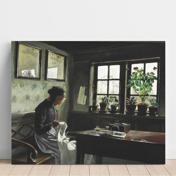 Reproduction of the painting Interior painting with woman sewing - Laurits Andersen Ring
