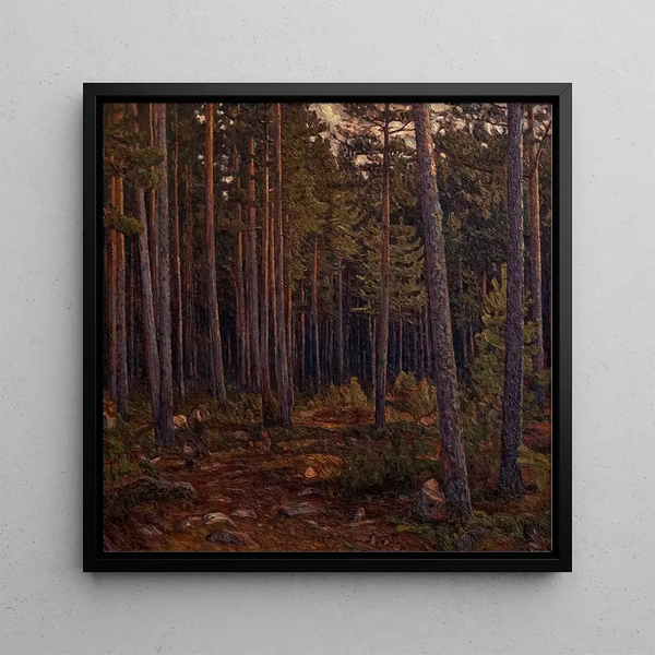 Interior of a Coniferous Forest - Herman Norrman — framed artwork on a wall