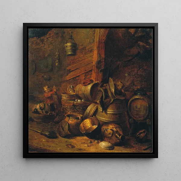 Interior Cave Painting - Pieter Jansz Quast — framed artwork on a wall