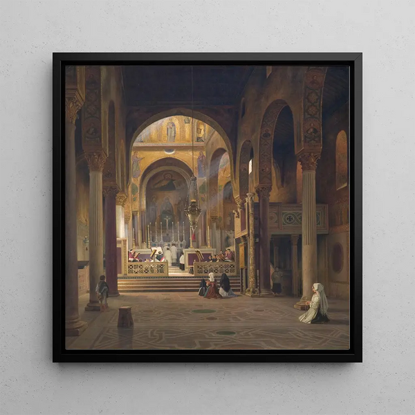 Interior painting of the Palatine Chapel in Palermo, Italy - Martinus Rrbye — framed artwork on a wall