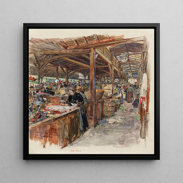 Interior of the Marché des Enfants Rouges Painting 3rd arrondissement - Frédéric Houbron — framed artwork on a wall