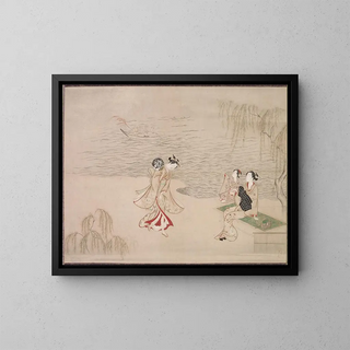Beautés au bord de la mer - Ippitsusai Bunchō — framed artwork on a wall