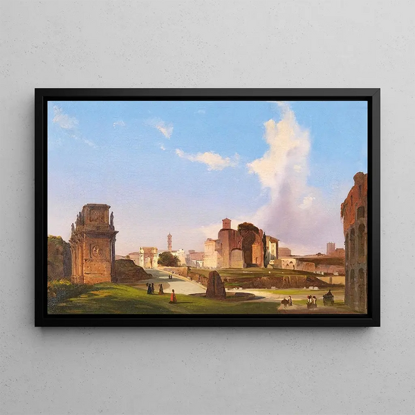 View of the Roman Forum with the Arch of Constantine - Ippolito Caffi — framed artwork on a wall
