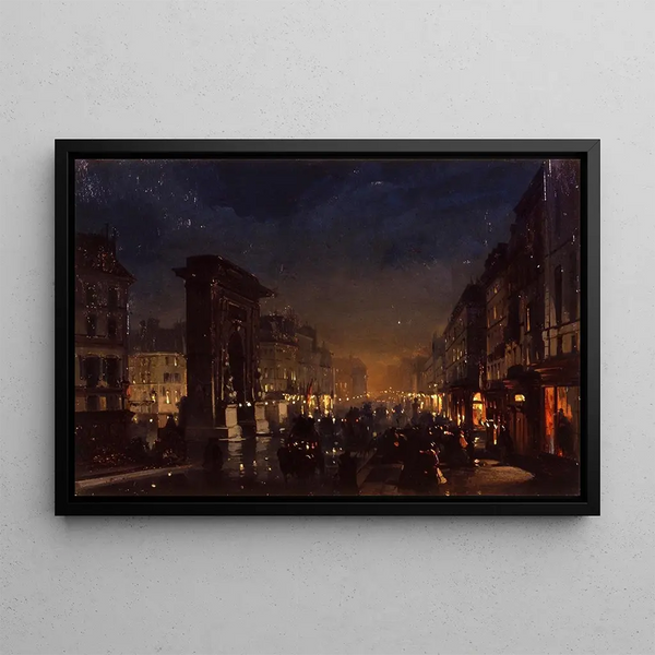 Boulevard and Porte Saint-Denis Olio su Cartoncino Intelato - Ippolito Caffi — framed artwork on a wall