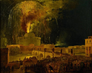 the Fireworks of the Girandole from Castel Sant'Angelo in Rome - Ippolito Caffi — artwork view