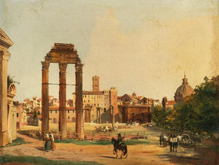 Vue du Forum romain avec le temple de Castor et Pollux - Ippolito Caffi — artwork view