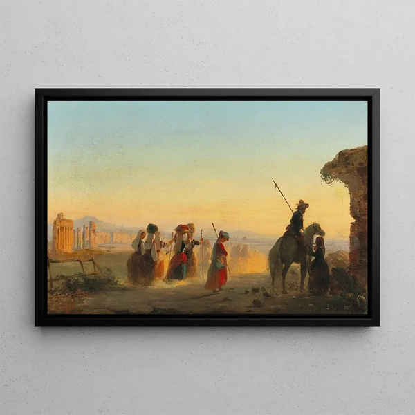 Rome the Via Appia at dawn - Ippolito Caffi — framed artwork on a wall