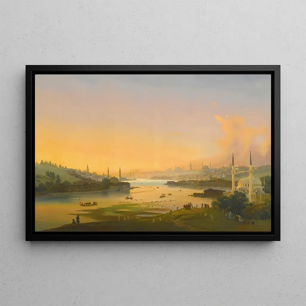 Sunrise over the Golden Horn - Ippolito Caffi — framed artwork on a wall