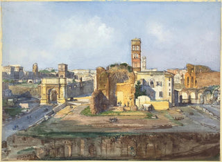 L'arc de Titus and the temple of Venus and Rome near the Roman Forum - Ippolito Caffi — artwork view