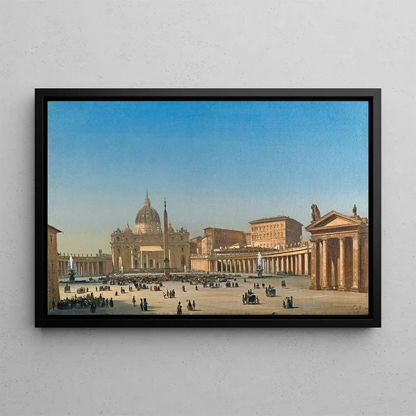 La Bénédiction de Pie IX sur la place Saint-Pierre à Rome - Ippolito Caffi — framed artwork on a wall
