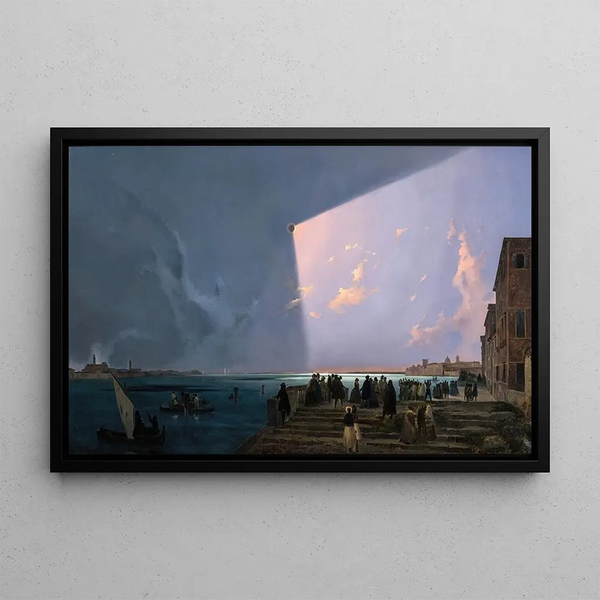 The Solar Eclipse in Venice on July 6, 1842 - Ippolito Caffi — framed artwork on a wall