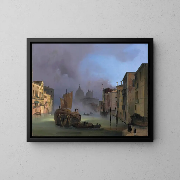 The Grand Canal in Venice from the Accademia Bridge with Santa Maria della Salute - Ippolito Caffi — framed artwork on a wall