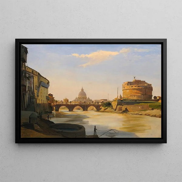 View of Castel Sant'Angelo, Rome - Ippolito Caffi — framed artwork on a wall