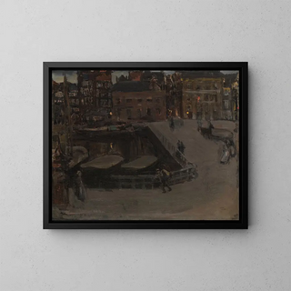 Damrak at Night - Isaac Israëls — framed artwork on a wall