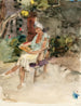 Woman reading on a chair in a garden - Isaac Israëls — artwork view