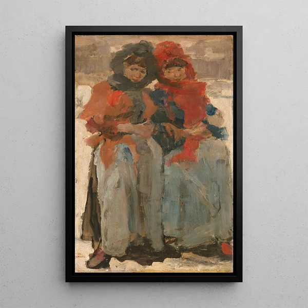 Two Young Women in the Snow - Isaac Israëls — framed artwork on a wall
