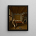 a man holding a spilled glass of wine in an interior with two servants kissing at a door beyond - Isaac Koedijck — framed artwork on a wall