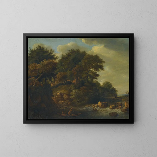 Landscape painting with waterfall - Isaac Koene — framed artwork on a wall