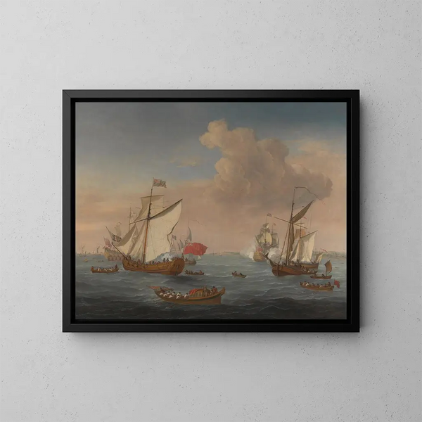 Bateaux dans l'estuaire de la Tamise près de Sheerness - Isaac Sailmaker — framed artwork on a wall